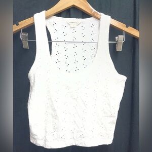 Aeropostale White Eyelet Scoop Cropped Tank Top